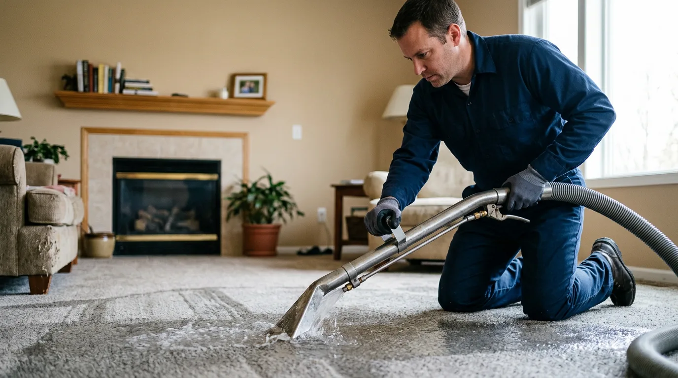 Water damage restoration technician working near Newton, WI
